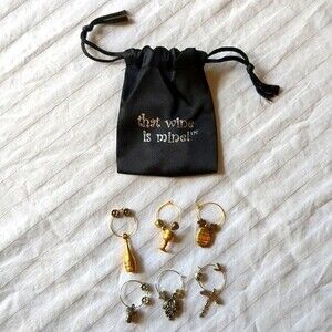VTG Sur La TableThat Wine is Mine 6 Grapevine Wine Glass Charms NWT